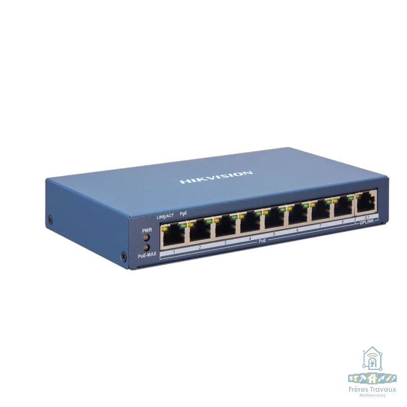 Switch 8 Ports 8 × 10/100 Mbps PoE ports, 1 × Gigabit RJ45 port Hikvision DS-3E1309P-EI/M