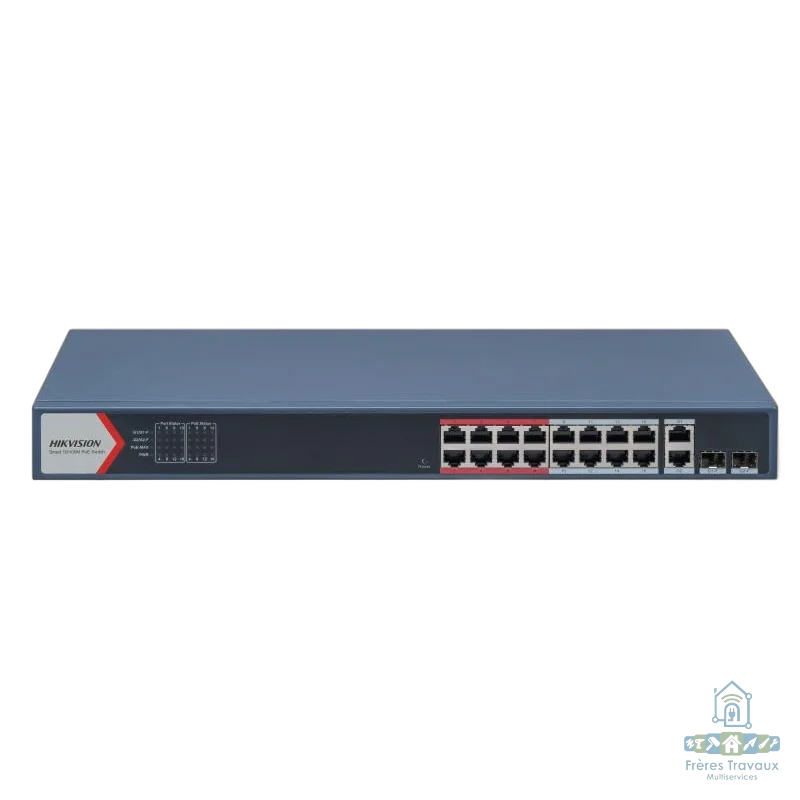Switch 16 Port Fast Ethernet Smart 16 × 10/100 Mbps ports PoE, 2 × Gigabit combos Hikvision DS-3E1318P-EI