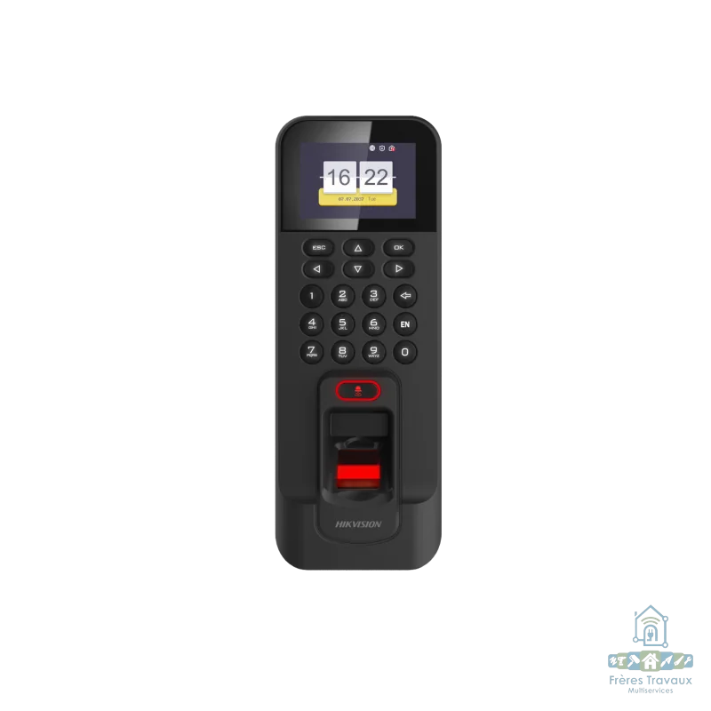 Terminal de contrôle d'accès par empreinte digitale + code + carte & badge Hikvision DS-K1T804AMF