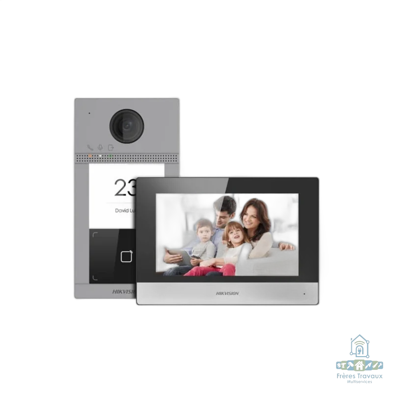 Kit interphone vidéo sans fil antivandale avec lecteur de badge Hikvision DS-KIS604-S
