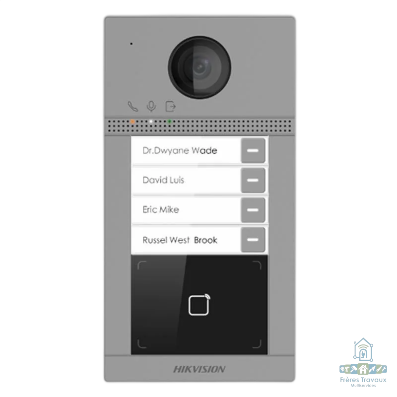 Interphone vidéo sans fil avec lecteur de badge 4 boutons d'appel Hikvision DS-KV8413-WME1
