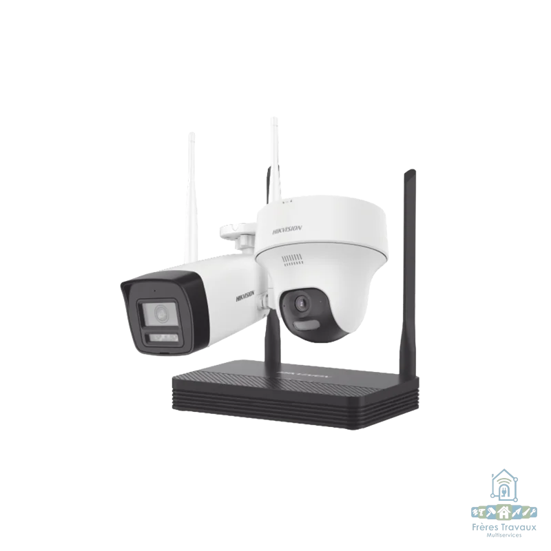 Kit Wi-Fi Hikvision IP 4MP Hybrid light, Two ways audio – NVR + 1 Caméra Bullet + 1 Caméra Turret NKS424W02H